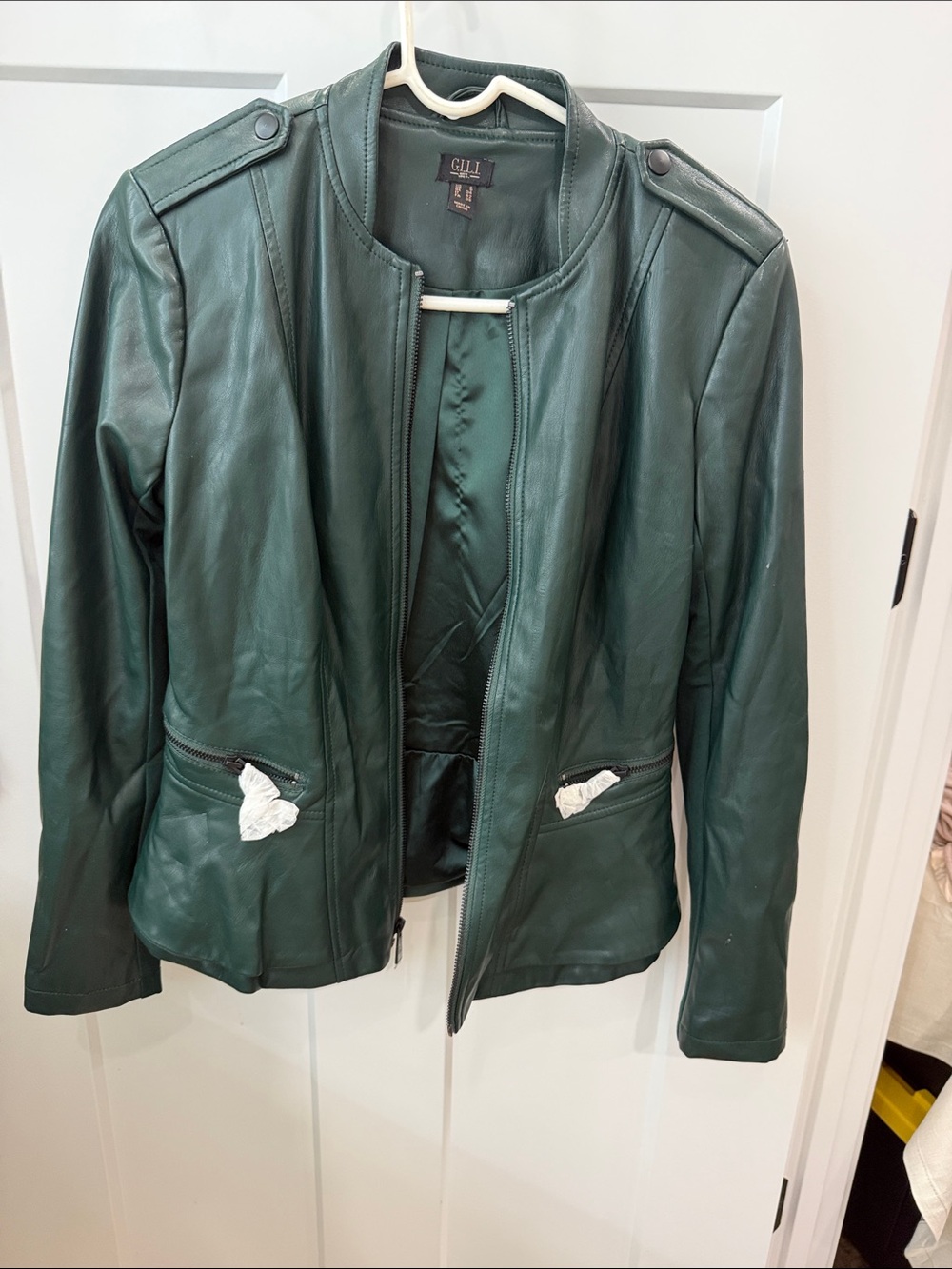 G.I.L.IForest Green Faux Leather Moto Jacket - Women's